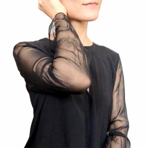 Ramy Brook Black Silk Sheer Long Sleeve Keyhole Shift Dress M - Picture 5 of 5